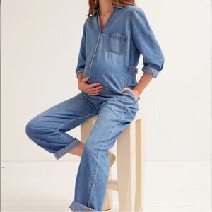 Hatch The Everyday Nursing Denim Jumpsuit blue